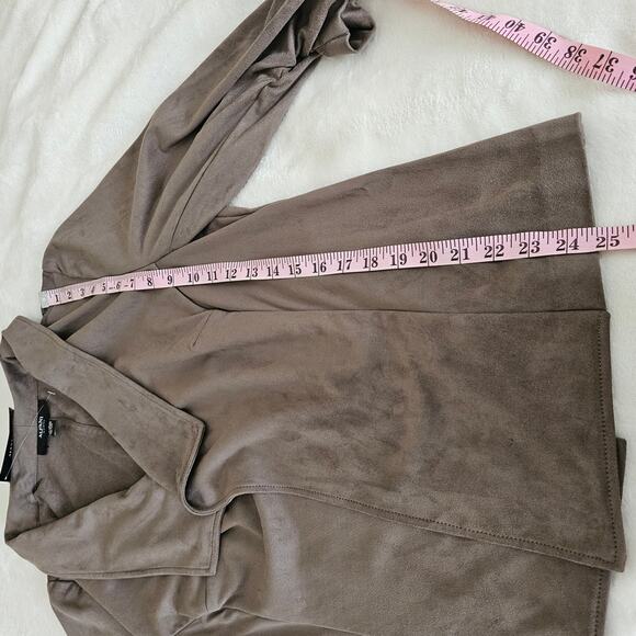 NWT Alfani Women's Faux Suede Open Front Jacket - Taupe, Size 1X, - Picture 3 of 5